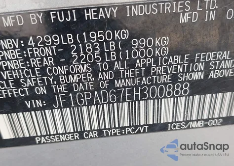 2014 Subaru Impreza 2.0I Premium из США, поврежденный, VIN JF1GPAD67EH300888